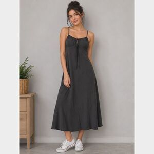 Wild Fable Size L Washed Black Rayon Midi Dress Smocked Back NWT #13
